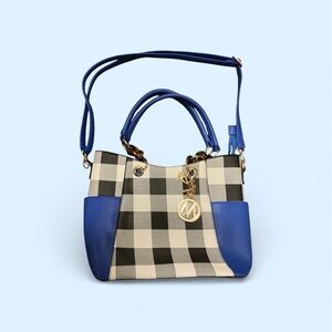 Mia K. Collection Blue and Black Plaid Shoulder Bag